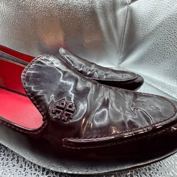 Size 8M - Tory Burch Womens Black Patent Leather Slip On Classic Ballet Loafers - Picture 3 of 10